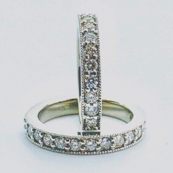 Custom Platinum 1.10CTW Diamond Pave Set Bands Matching Set Ring Size 4.75 - Picture 15 of 16